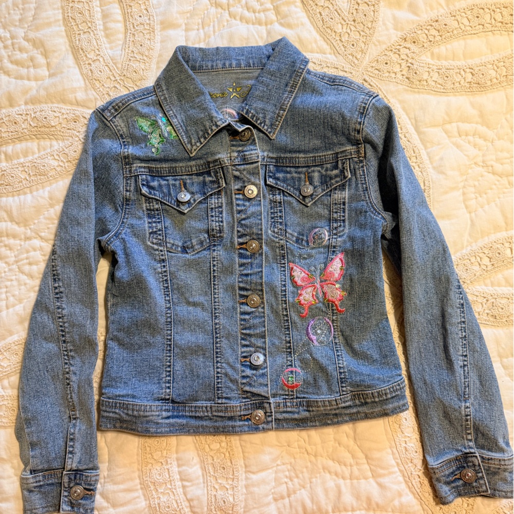 Arizona Jean Company Girls Jean Jacket with Butterfly Embroidered Design